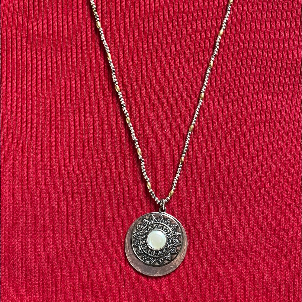 Lucky Brand Bohemian Pearl Sunburst Necklace 16”